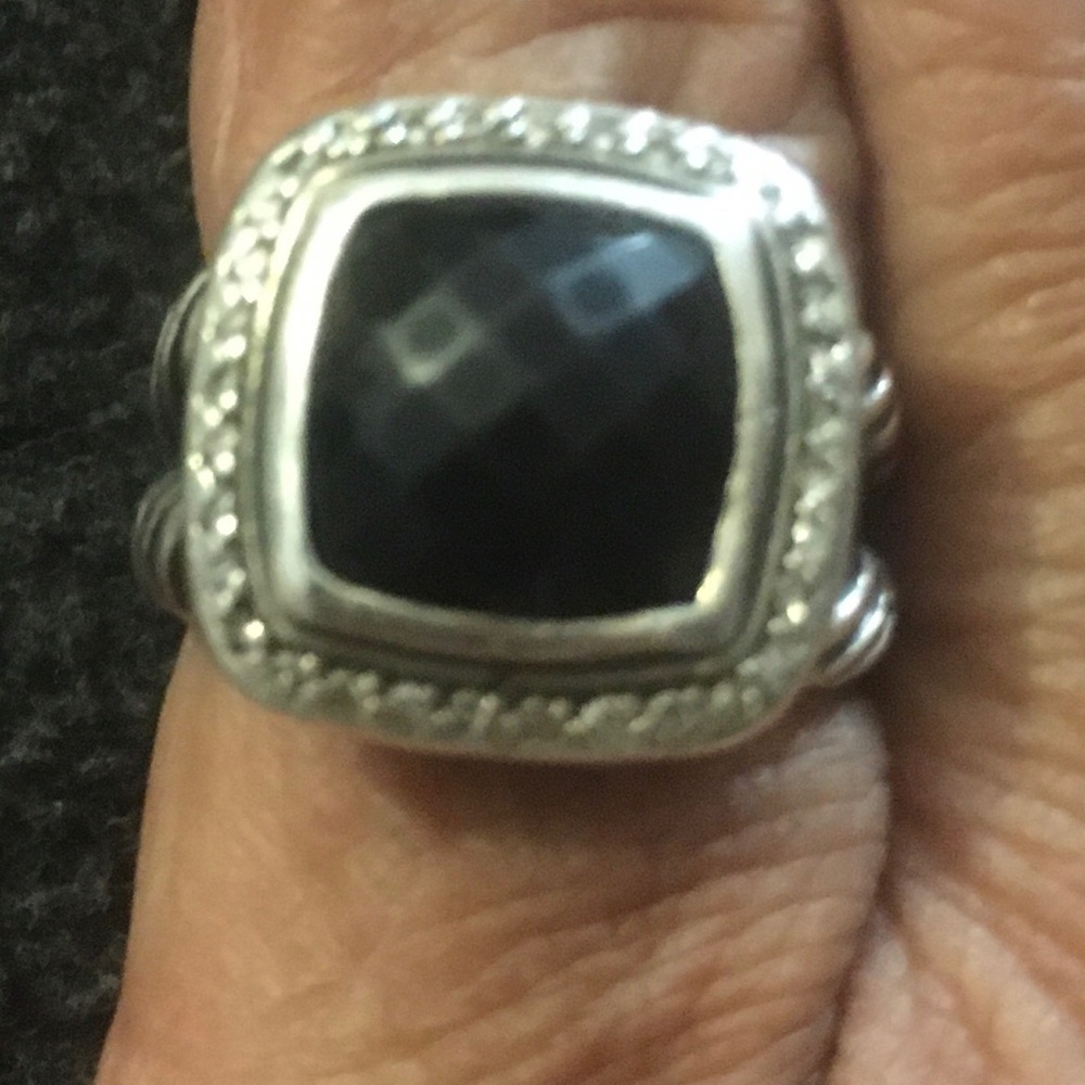 David Yurman  Silver Black Onyx Diamond Ring
